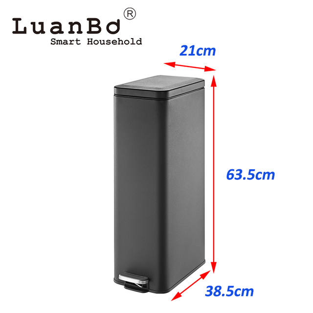 Retangular 30L Slim Design Black Pedal Bin with Soft Close Stay Open Lid Trash Can