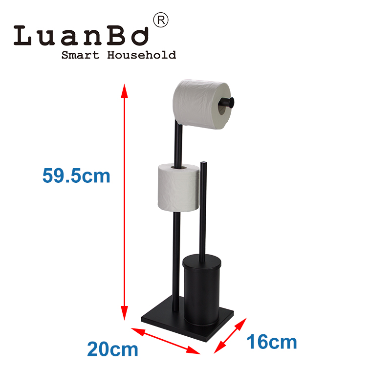 Free Standing User-Friendly Design Black Roll Tissue Paper Holder With Toilet Brush Set For Bathroom