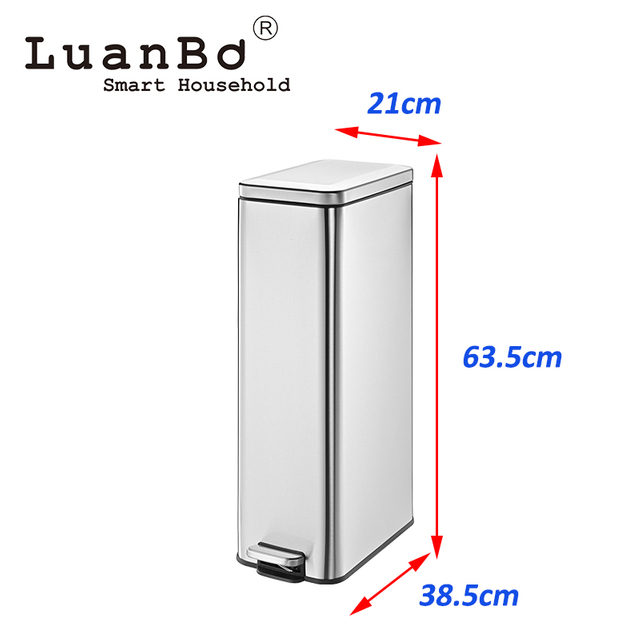 Retangular 30L Slim Design Silver Pedal Bin with Soft Close Stay Open Lid Trash Can