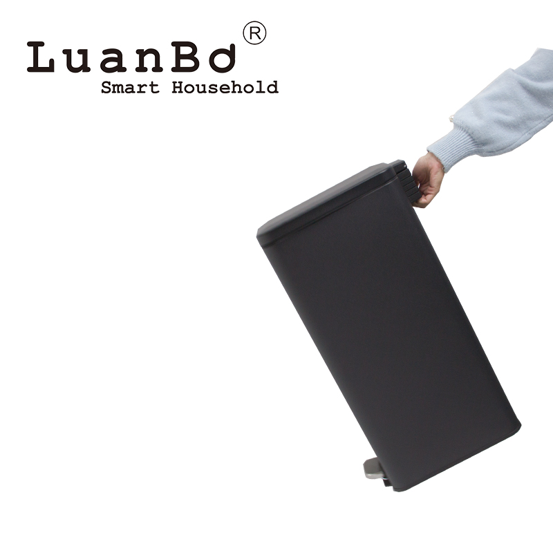 Retangular 30L Slim Design Black Pedal Bin with Soft Close Stay Open Lid Trash Can