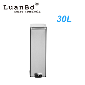 Retangular 30L Slim Design Silver Pedal Bin with Soft Close Stay Open Lid Trash Can