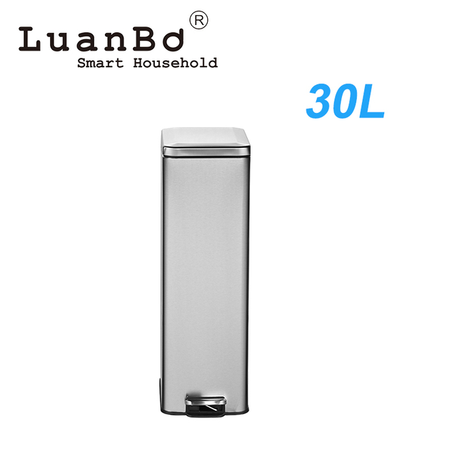 Retangular 30L Slim Design Silver Pedal Bin with Soft Close Stay Open Lid Trash Can