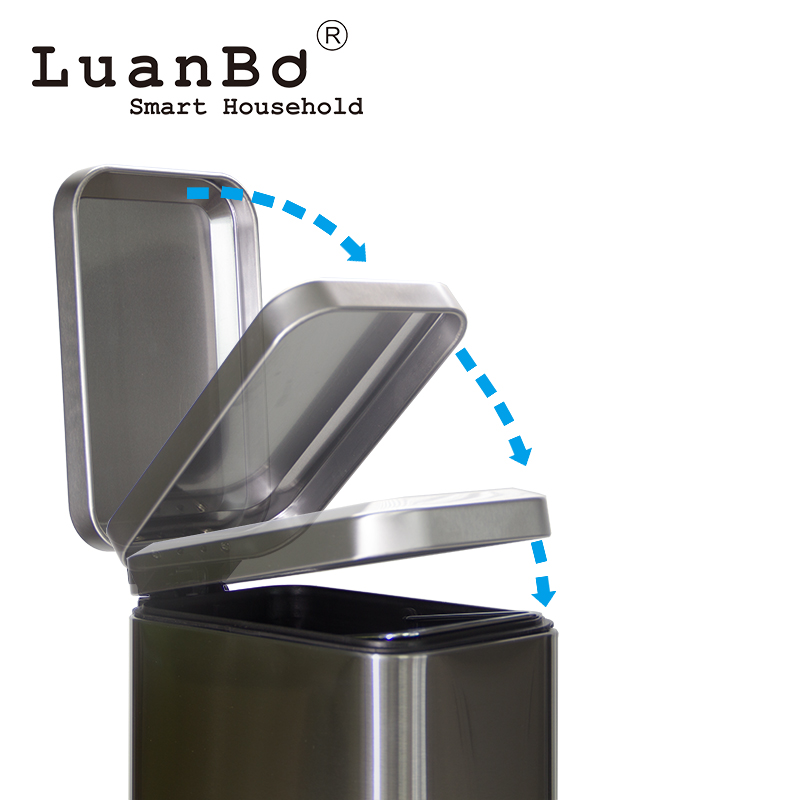 Retangular 30L Slim Design Silver Pedal Bin with Soft Close Stay Open Lid Trash Can