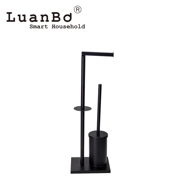 Free Standing User-Friendly Design Black Roll Tissue Paper Holder With Toilet Brush Set For Bathroom