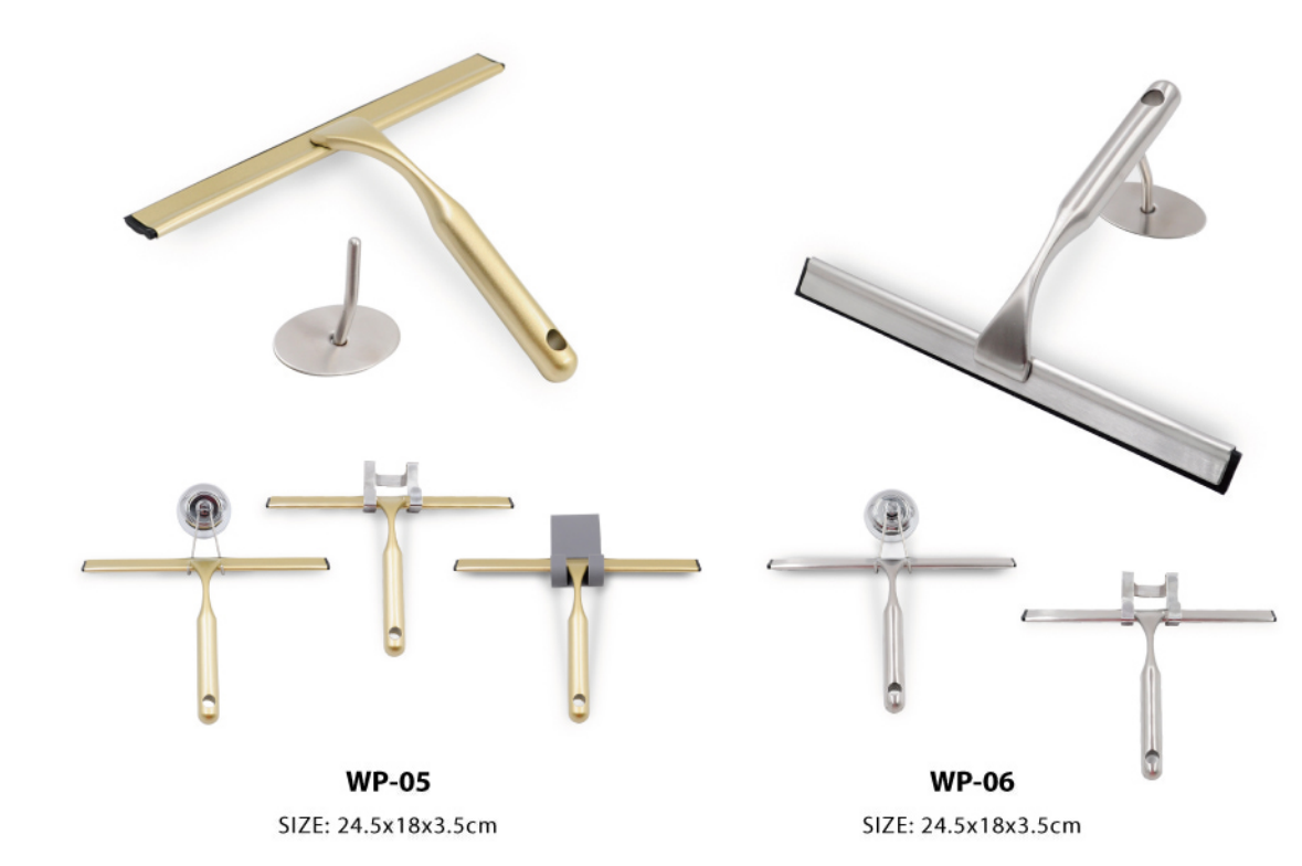 Window Glass Wiper Shower Squeegee with hook Factory Stainless Steel with Rubber Blade