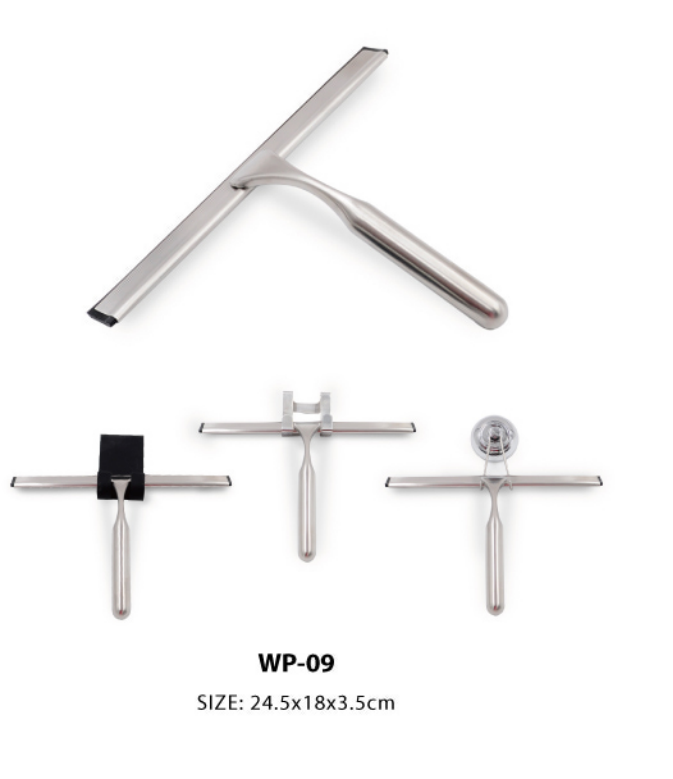 Window Glass Wiper Shower Squeegee with hook Factory Stainless Steel with Rubber Blade