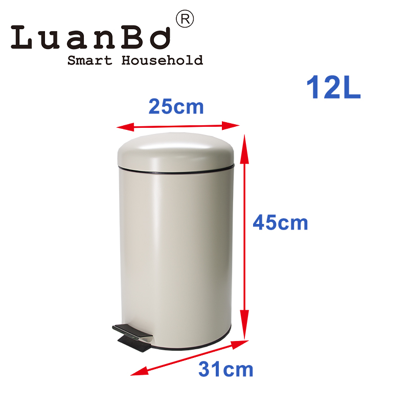 12L Powder Coated Metal Trash Can Rustproof Waste Bin for Kitchen Bathroom Office