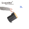 Black 3L Bamboo Lid Foot Pedal Soft Close Waste Bins Trash Can for Bathroom, Office