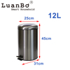 12L Stainless Steel Metal Trash Can Rustproof Waste Bin for Kitchen Bathroom Office
