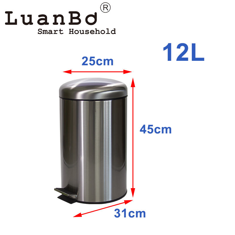 12L Stainless Steel Metal Trash Can Rustproof Waste Bin for Kitchen Bathroom Office