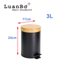 Black 3L Bamboo Lid Foot Pedal Soft Close Waste Bins Trash Can for Bathroom, Office