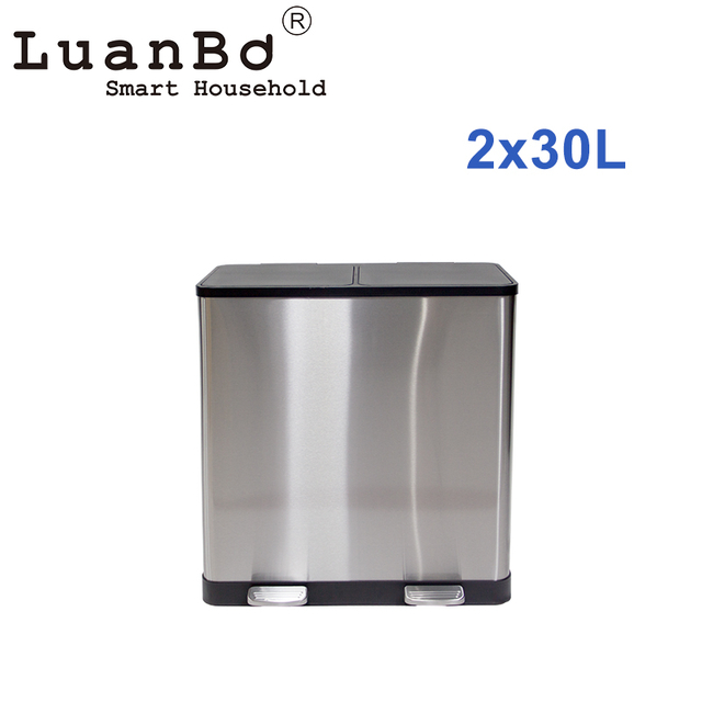 2x30L Dual Compartment Recycling Bin Large Capacity Sorting Trash Can for Kitchen Home Garage