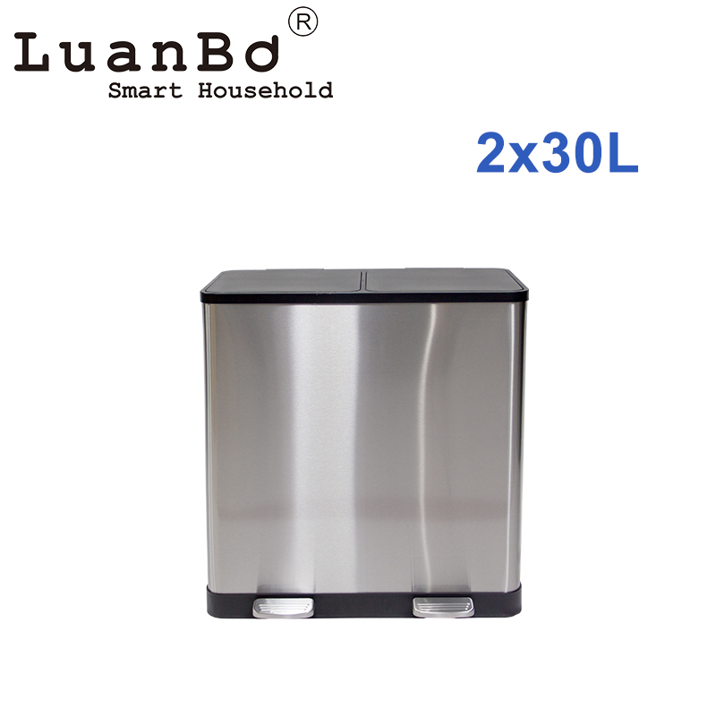 2x30L Dual Compartment Recycling Bin Large Capacity Sorting Trash Can for Kitchen Home Garage